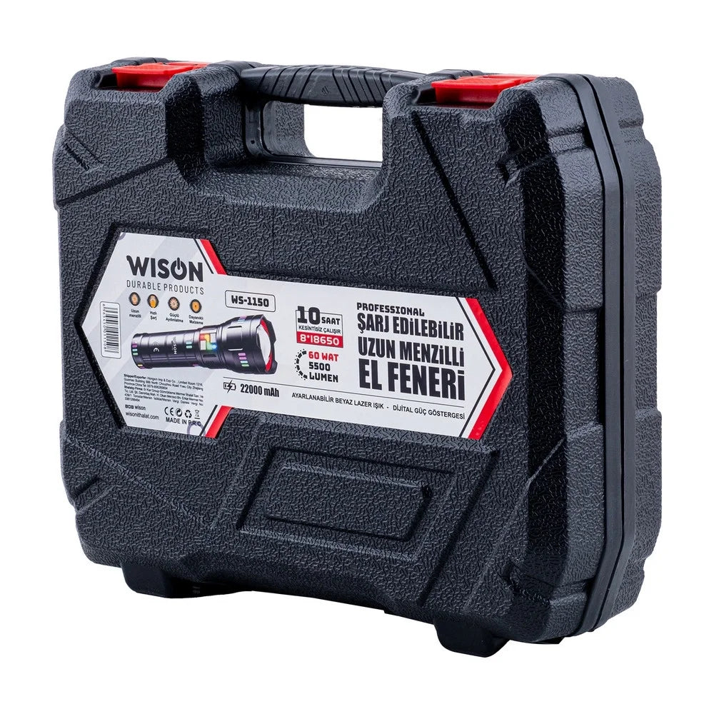 Ws-1150 Uzun Menzilli 60 Watt 5500 Lümen Profesyonel Güçlü El Feneri (5643)