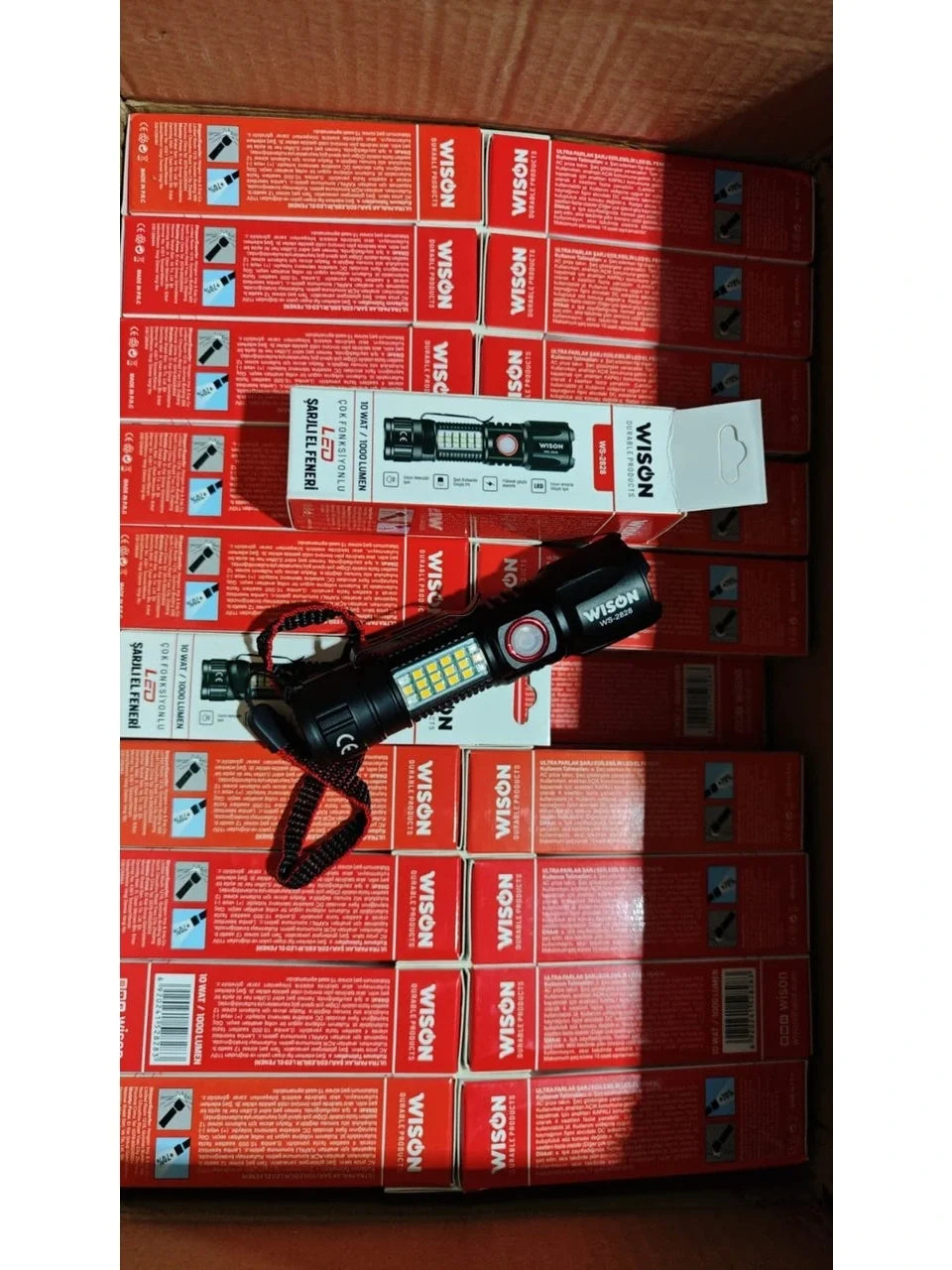 WS-2828 Ultra USB Şarjlı Polis El Feneri, Bekçi, Asker El Feneri Kırmızı Mavi Çakarlı 1000 Lümen (5643)