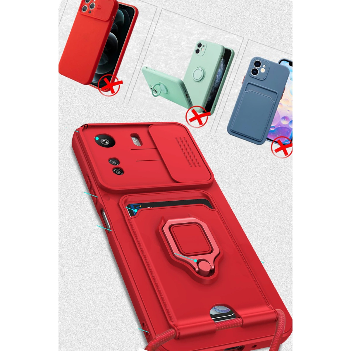 Xiaomi Redmi 13c Kılıf Zuma Kartvizitli Yüzüklü Silikon - Lacivert