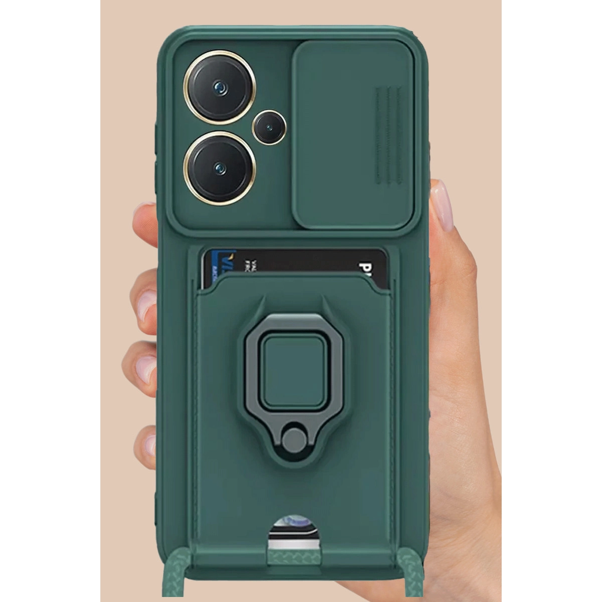 Xiaomi Redmi Note 13 Pro Plus Kılıf Zuma Kartvizitli Yüzüklü Silikon - Siyah