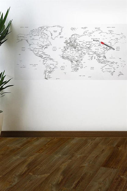 Yazılabilir Dünya Haritası Manyetik Duvar Stickerı 110 x 56 cm (5643)