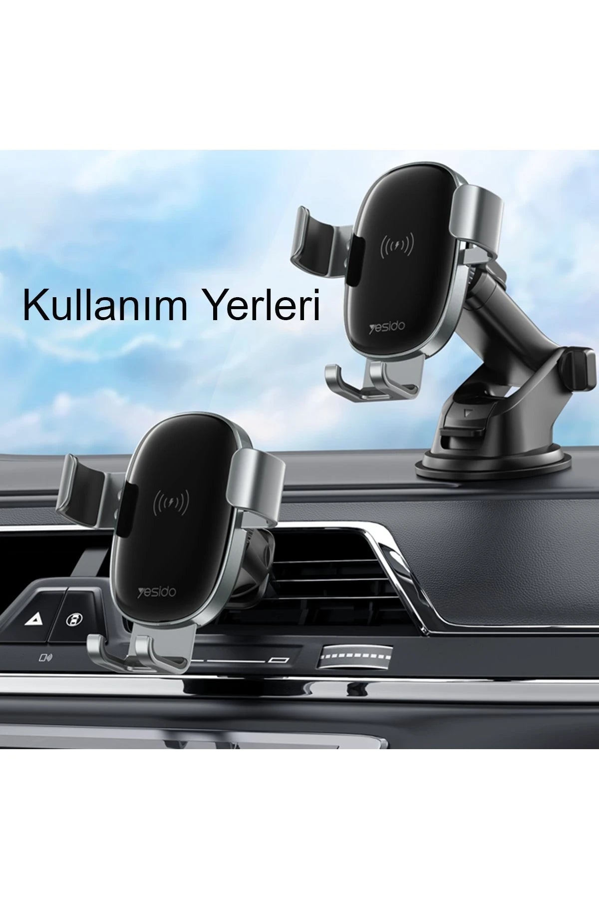 Yesido C123 Vantuzlu 15W Kablosuz Şarjlı Araç Tutucu - Siyah