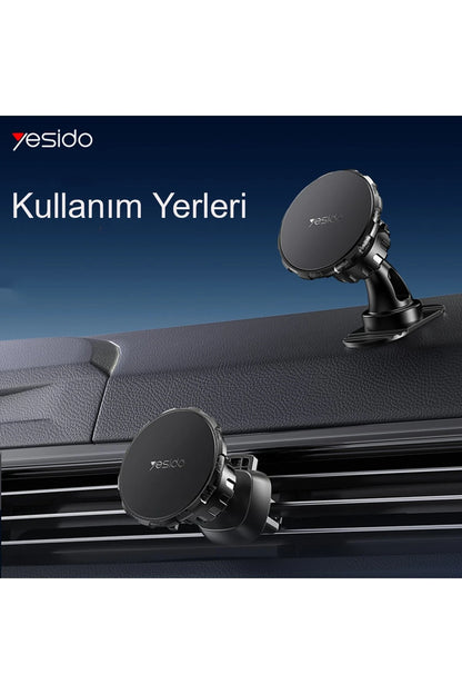 Yesido C153 2in1 Izgara Klipsli ve Yapışkanlı 360 Derece Ayarlanabilir Manyetik Magsafe Araç Tutucu - Siyah