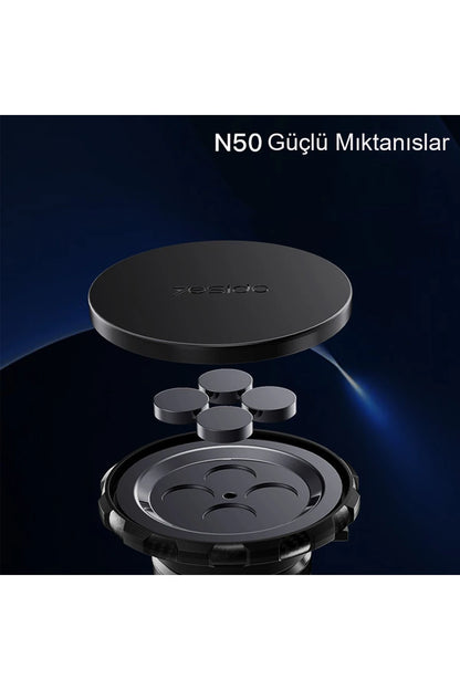 Yesido C153 2in1 Izgara Klipsli ve Yapışkanlı 360 Derece Ayarlanabilir Manyetik Magsafe Araç Tutucu - Siyah