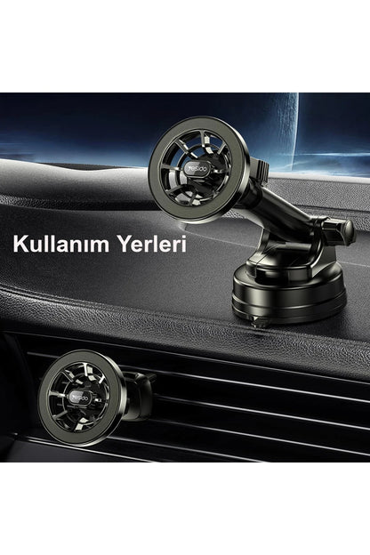Yesido C158 2in1 Izgara Klipsli ve Vantuzlu 360 Derece Ayarlanabilir Manyetik Magsafe Araç Tutucu - Siyah