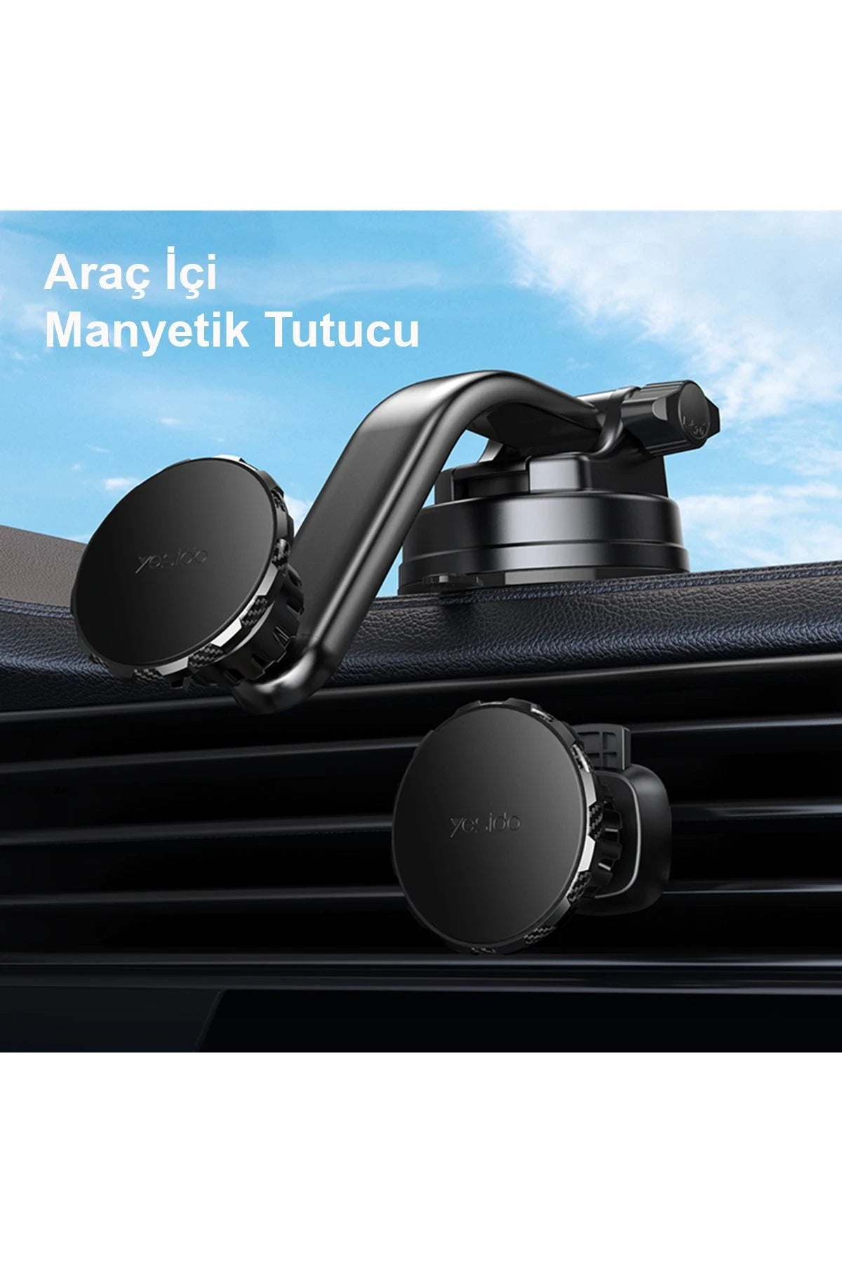 Yesido C159 2in1 Izgara Klipsli ve Yapışkanlı 360 Derece Ayarlanabilir Manyetik Magsafe Araç Tutucu - Siyah