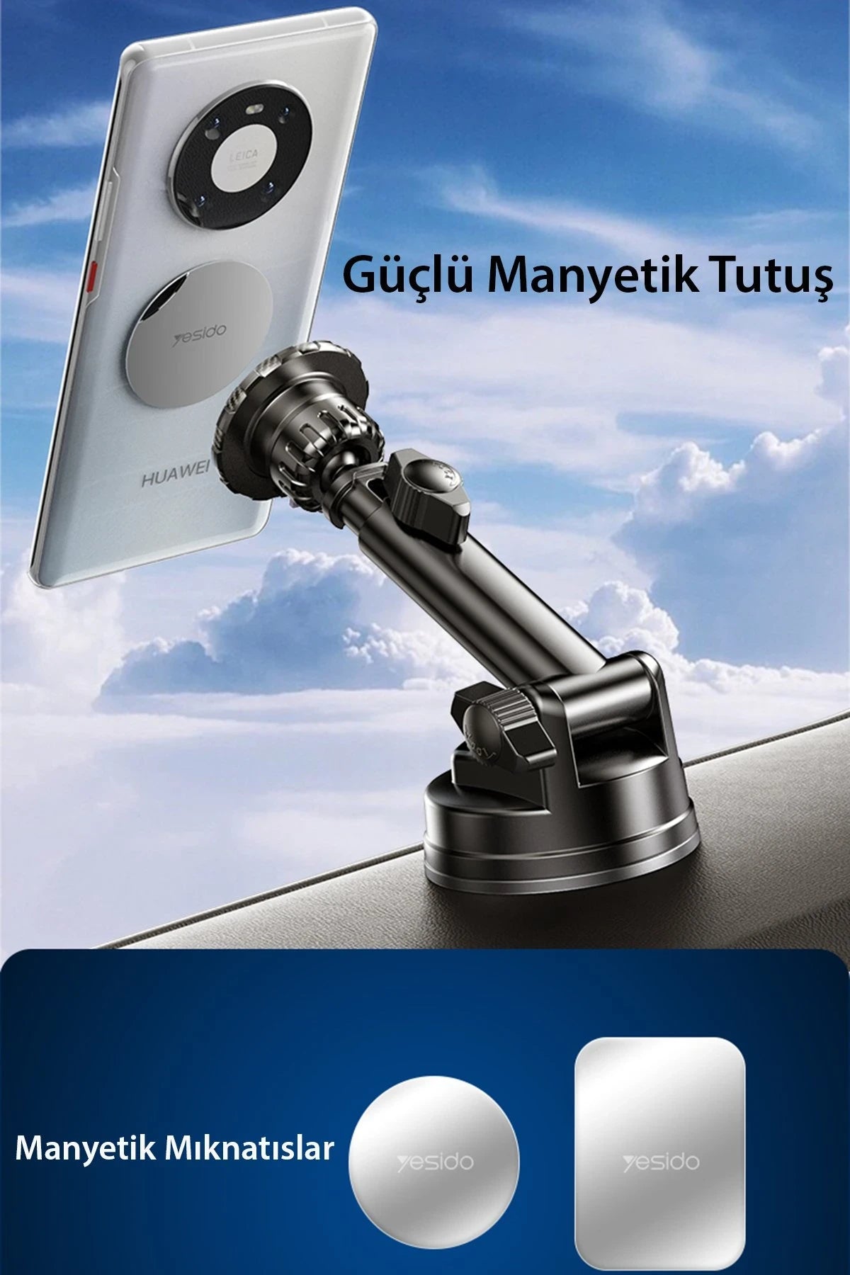 Yesido C160 360 Derece Ayarlanabilir Vantuzlu Manyetik Magsafe Araç Tutucu - Siyah