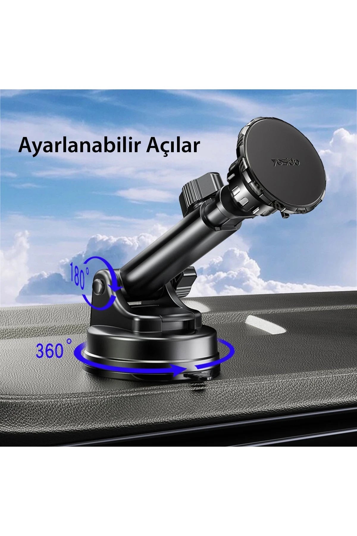 Yesido C160 360 Derece Ayarlanabilir Vantuzlu Manyetik Magsafe Araç Tutucu - Siyah