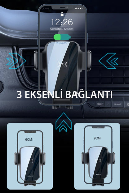 Yesido C186 Izgara Klipsli ve Vantuzlu 15W Kablosuz Şarjlı Araç Tutucu - Siyah