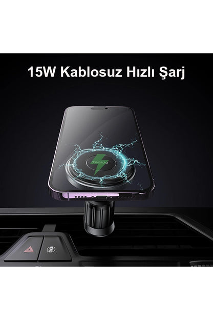 Yesido C190 Izgara Klipsli 15W Kablosuz Şarjlı Magsafe Araç Tutucu - Siyah