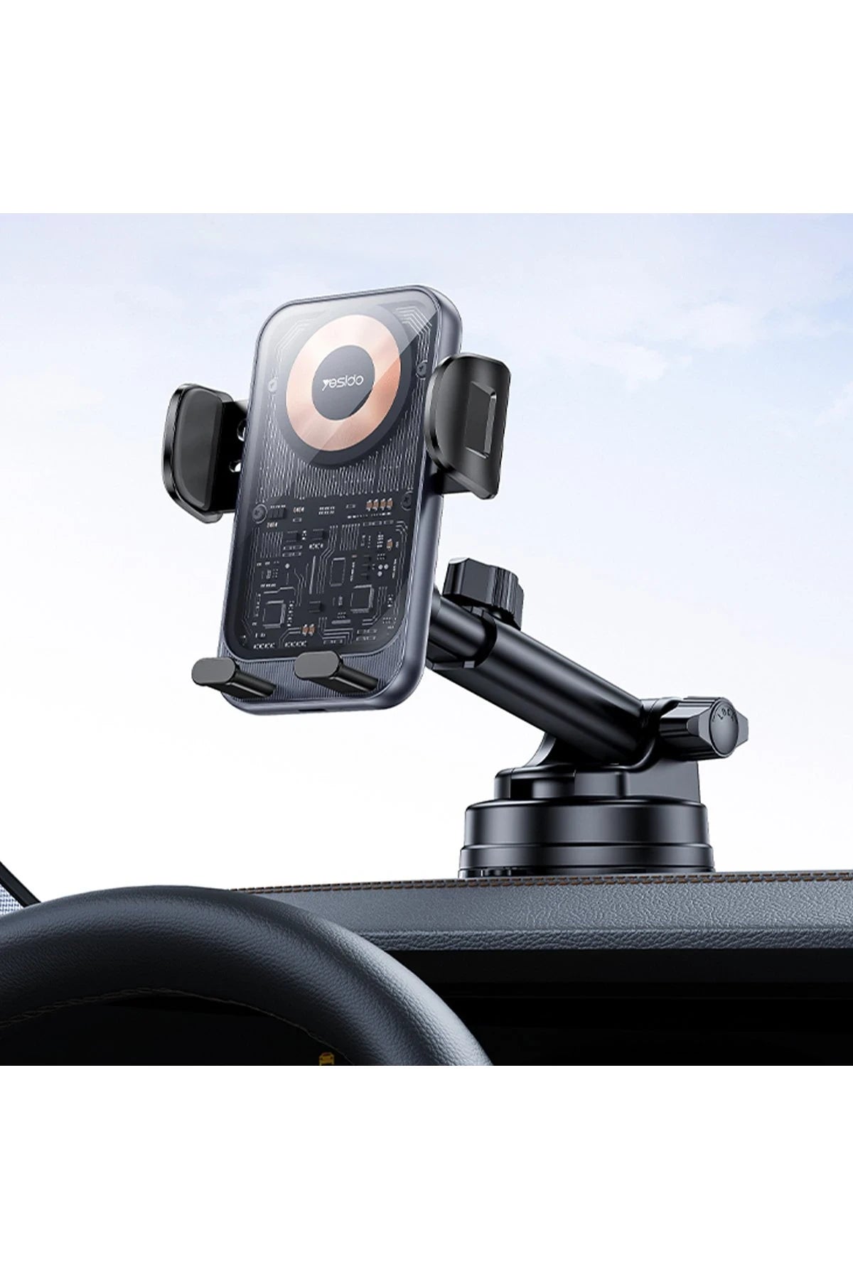 Yesido C307 Yapışkanlı 360 Derece Ayarlanabilir Cam Yüzeyli 15W Kablosuz Şarjlı Magsafe Araç Tutucu - Siyah