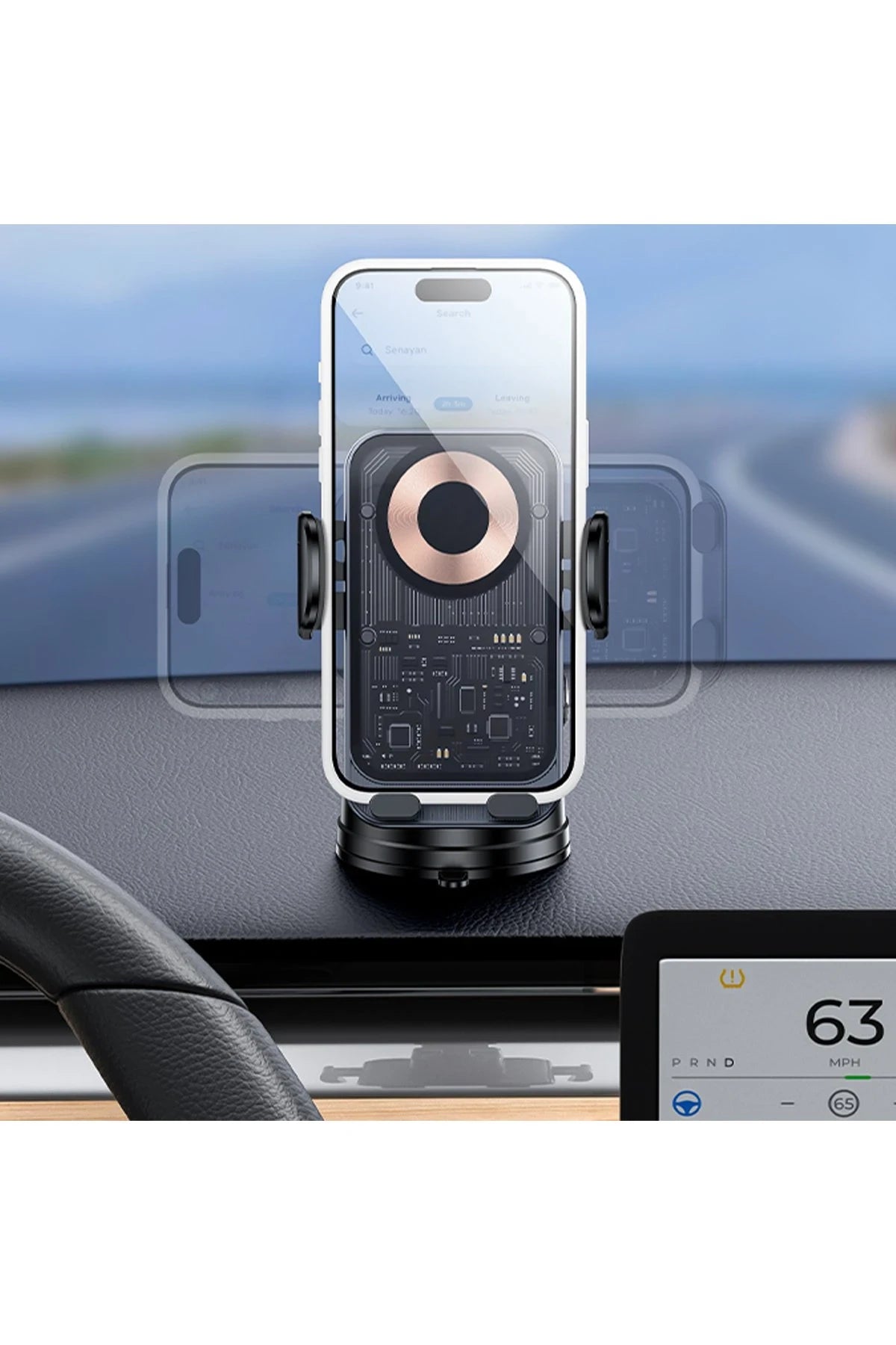 Yesido C307 Yapışkanlı 360 Derece Ayarlanabilir Cam Yüzeyli 15W Kablosuz Şarjlı Magsafe Araç Tutucu - Siyah