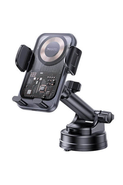 Yesido C307 Yapışkanlı 360 Derece Ayarlanabilir Cam Yüzeyli 15W Kablosuz Şarjlı Magsafe Araç Tutucu - Siyah