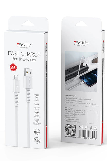 Yesido CA120 L 1M 18W USB to Lightning QC Hızlı Şarj Kablosu - Beyaz