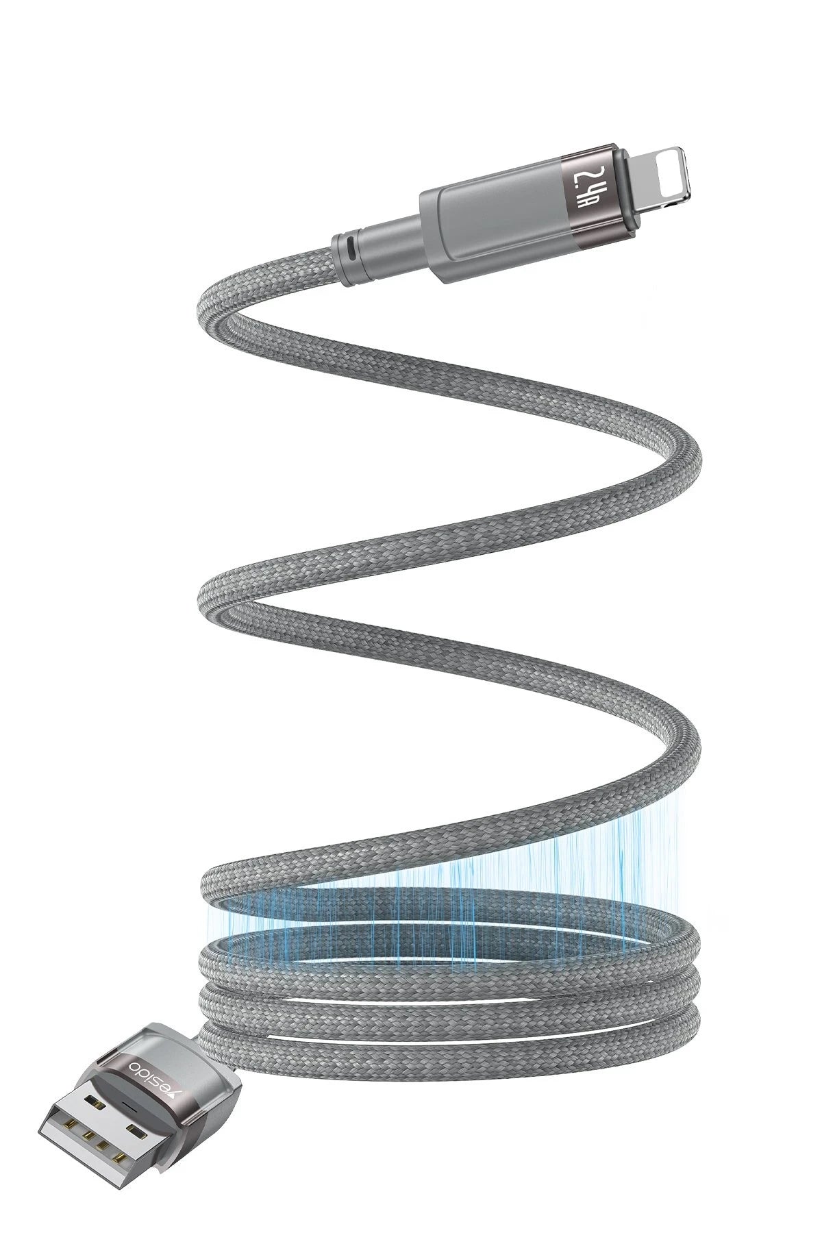 Yesido CA174 1M 27W USB to Lightning Manyetik Katlanma Özellikli PD Hızlı Şarj Kablosu - Gri