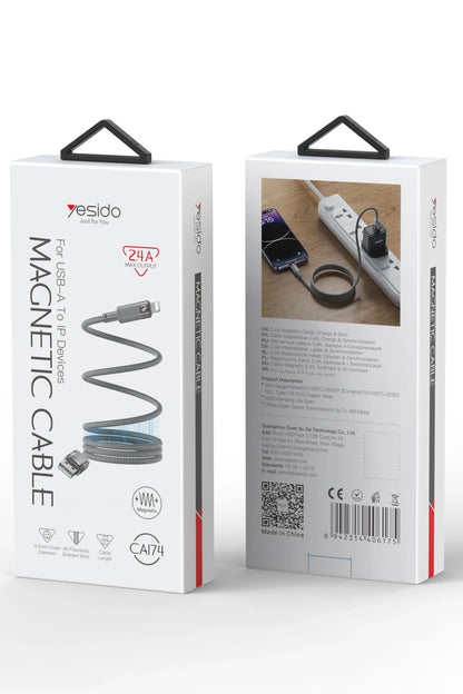 Yesido CA174 1M 27W USB to Lightning Manyetik Katlanma Özellikli PD Hızlı Şarj Kablosu - Gri