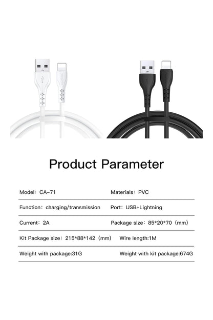 Yesido CA71 1M 2A Usb to Lightning Hızlı Şarj Kablosu - Beyaz