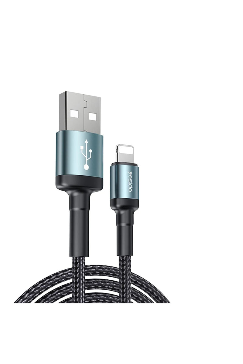 Yesido CA74 1.2M 2.4A Hasırlı Usb to Lightning Hızlı Şarj Kablosu - Siyah