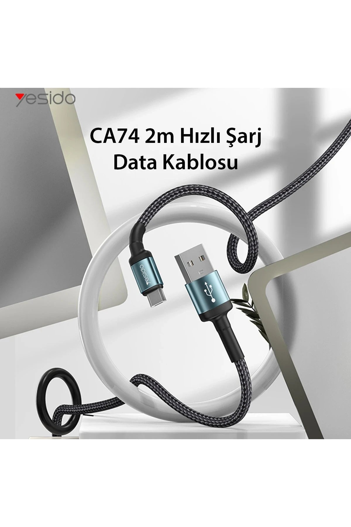 Yesido CA74 1.2M 2.4A Hasırlı Usb to Lightning Hızlı Şarj Kablosu - Siyah
