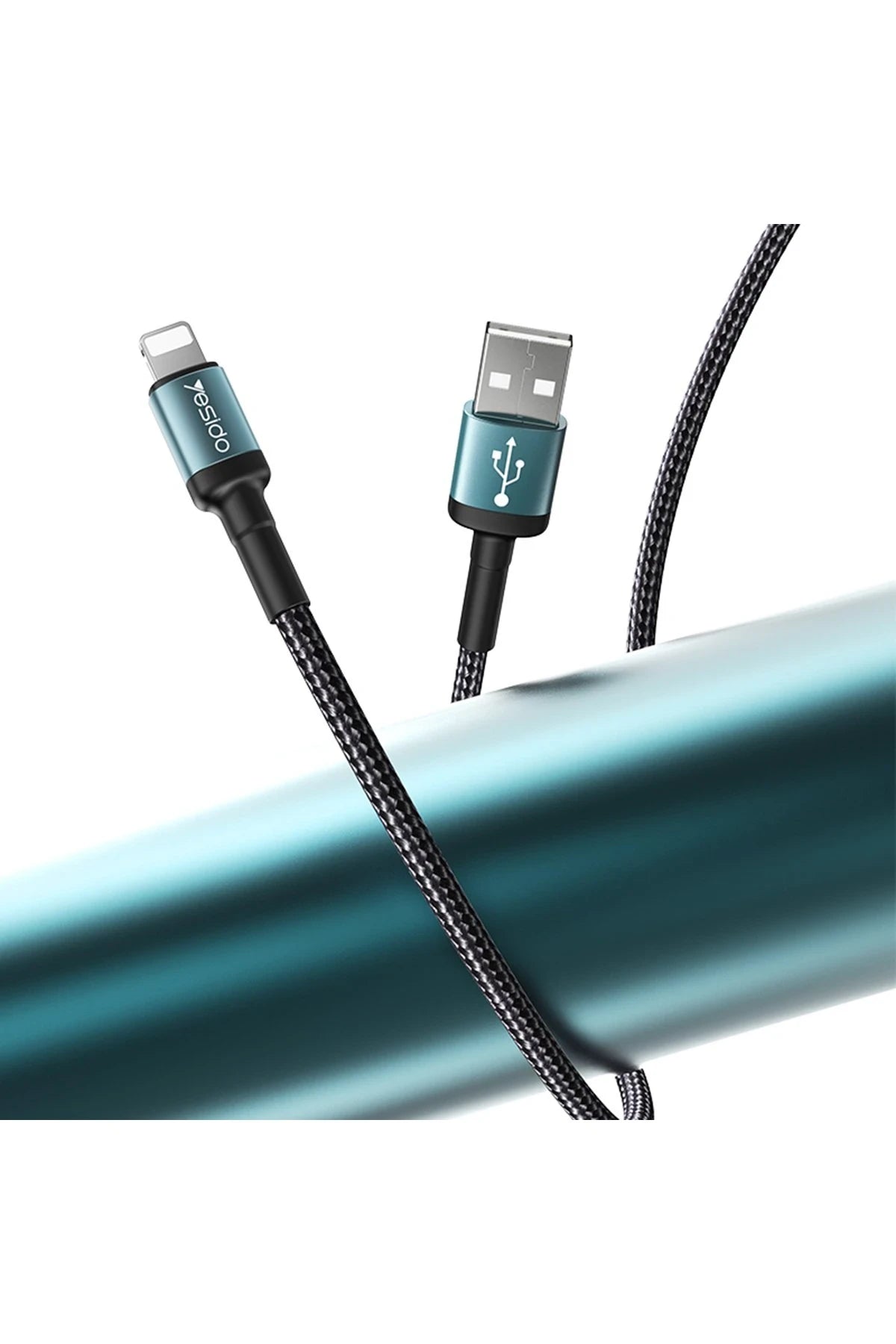 Yesido CA74 1.2M 2.4A Hasırlı Usb to Lightning Hızlı Şarj Kablosu - Siyah