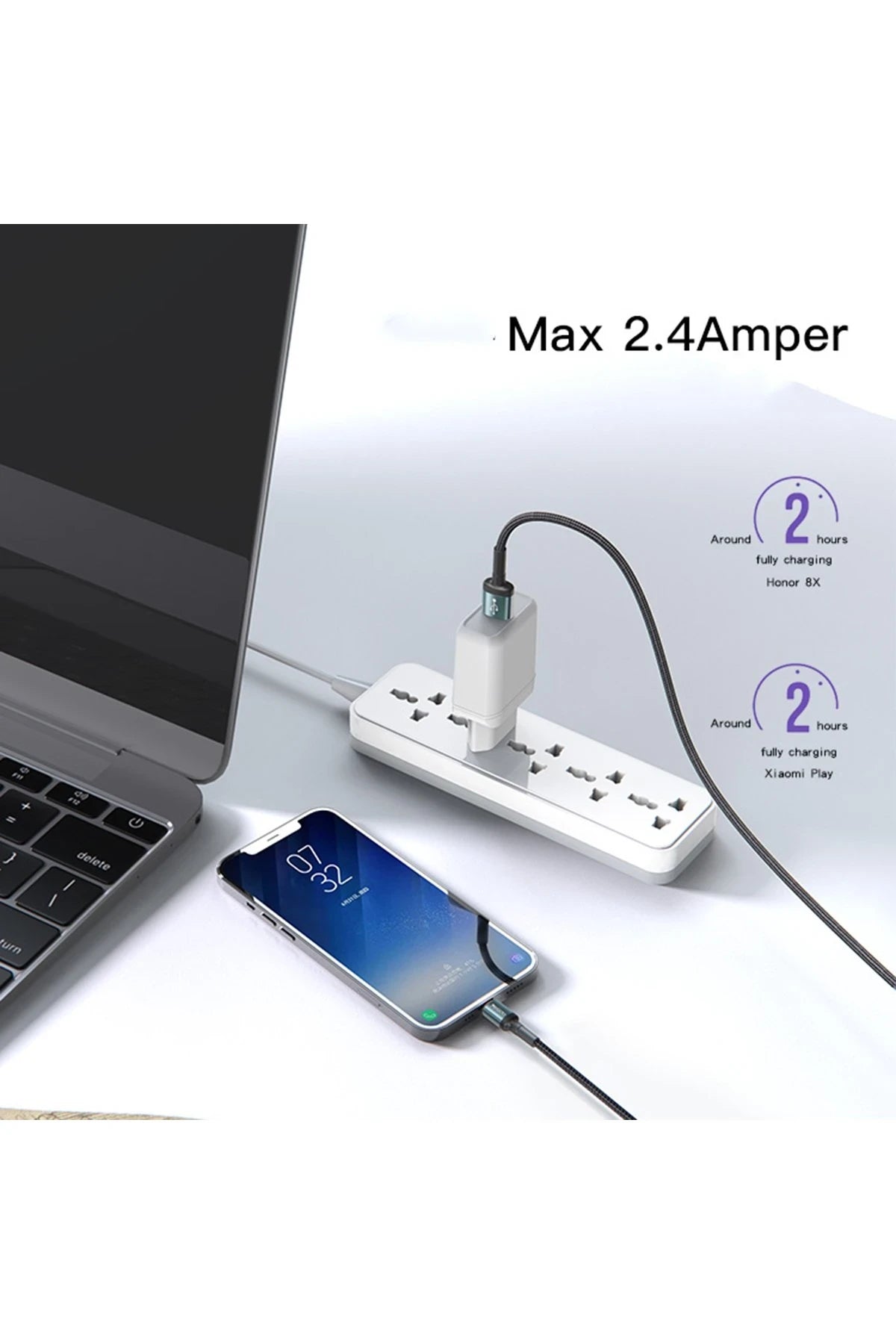 Yesido CA74 1.2M 2.4A Hasırlı Usb to Lightning Hızlı Şarj Kablosu - Siyah