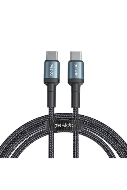 Yesido CA78 1.2M 60W Hasırlı Type-C to Type-C PD Hızlı Şarj Kablosu - Siyah