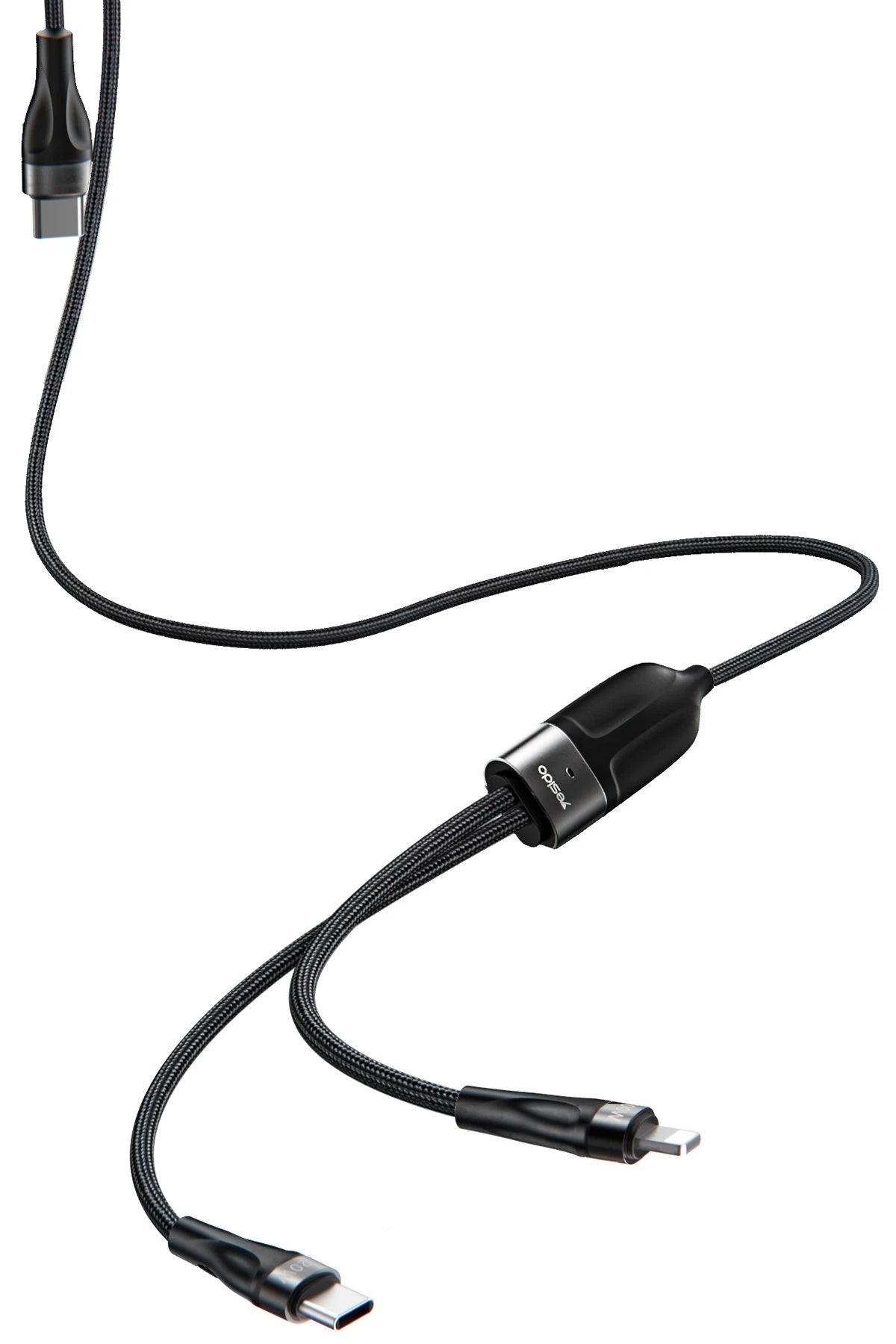 Yesido CA87 1.4M Type-C to 100W Type-C ve 20W Lightning Çift Çıkışlı 2in1 PD Hızlı Şarj Kablosu - Siyah