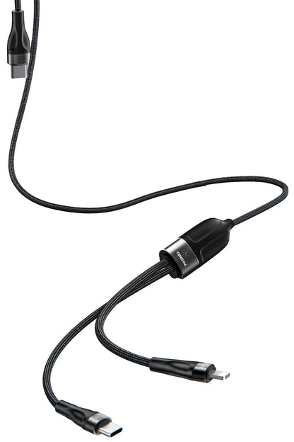 Yesido CA87 1.4M Type-C to 100W Type-C ve 20W Lightning Çift Çıkışlı 2in1 PD Hızlı Şarj Kablosu - Siyah