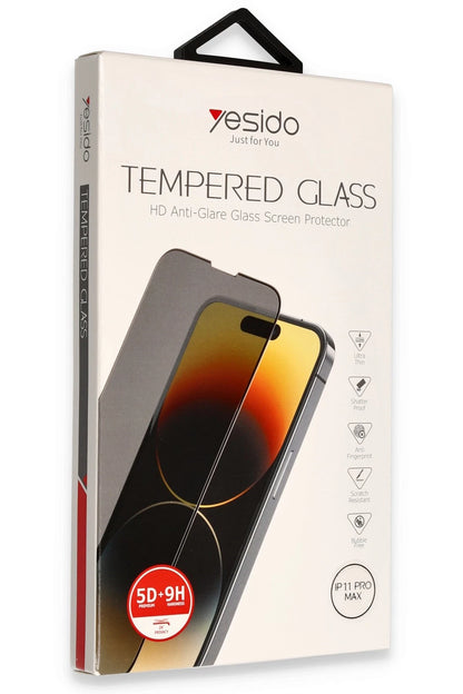 Yesido Apple iPhone 11 Pro Max TG13 5D Hayalet Cam Ekran Koruyucu - Siyah