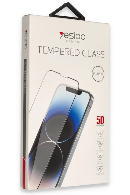 Yesido Apple iPhone 12 Pro TG12 5D Cam Ekran Koruyucu - Siyah