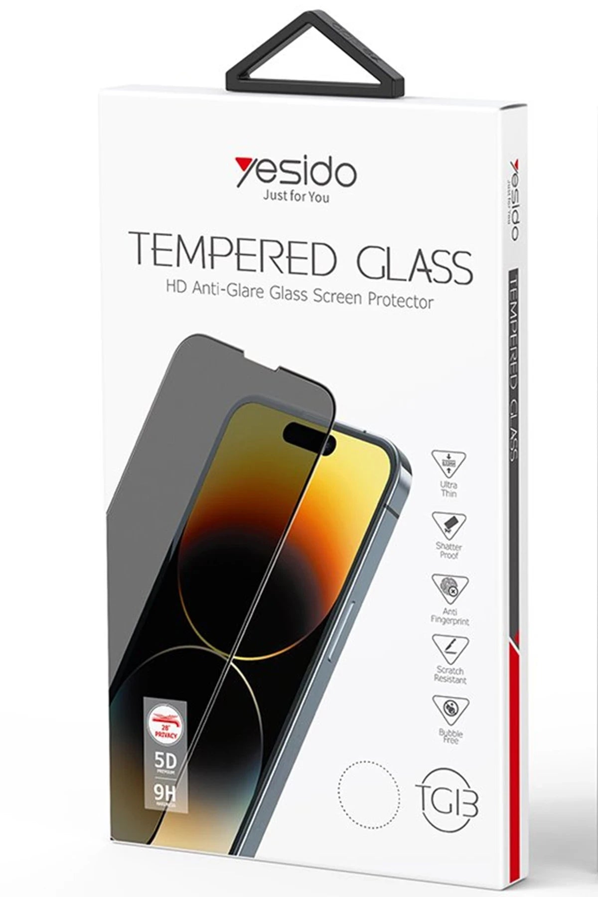 Yesido Apple iPhone 16 TG13 5D Hayalet Cam Ekran Koruyucu - Siyah