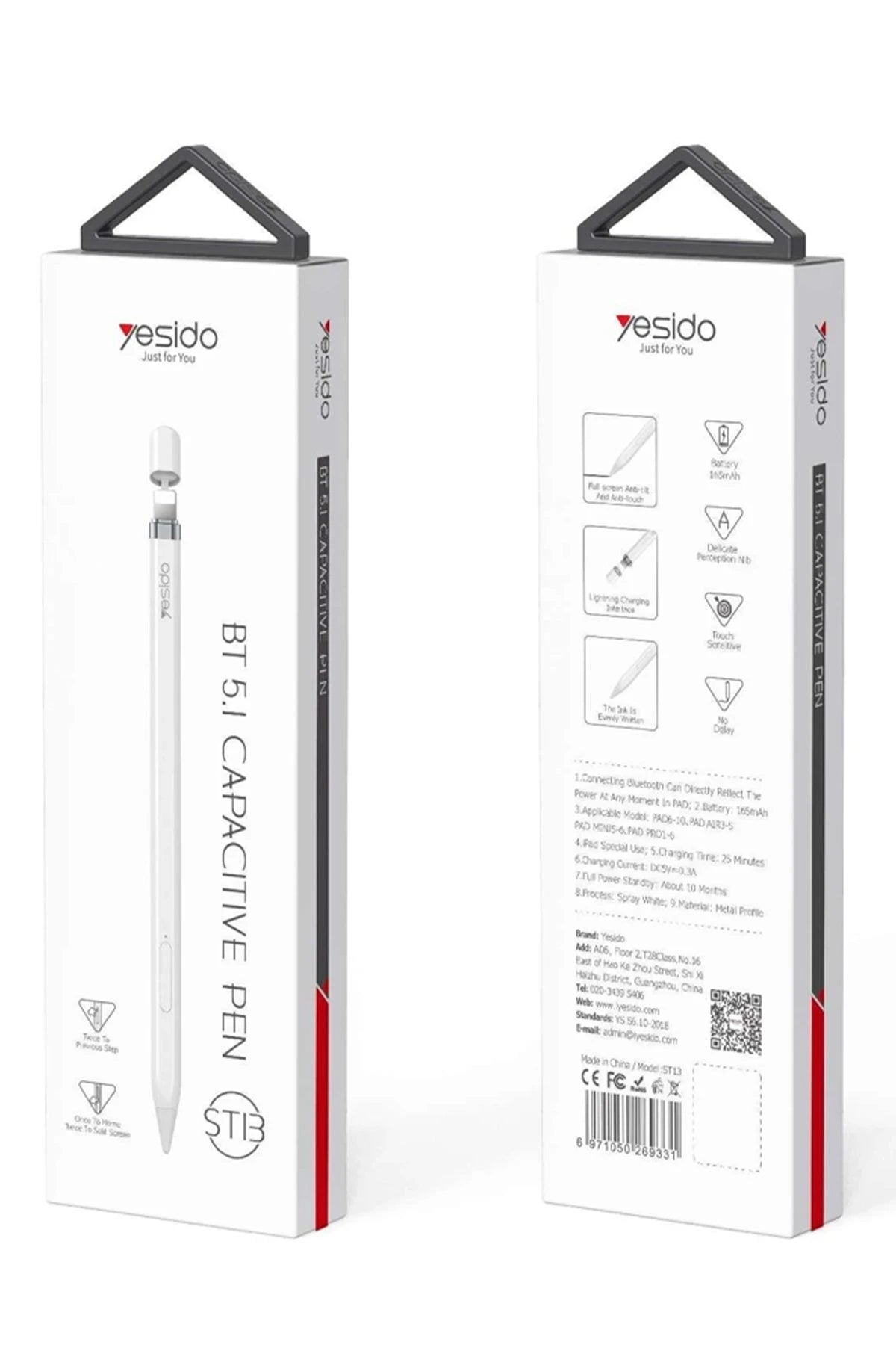 Yesido ST13 BT 5.1 Capasitive Lightning Dokunmatik Stylus Pen Kalem - Beyaz