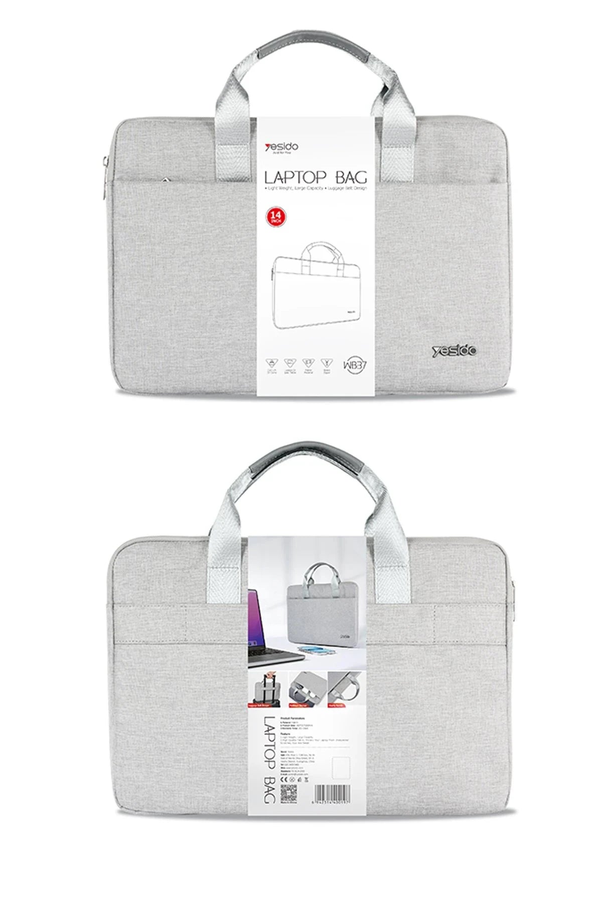 Yesido WB37 Cationic Kumaşlı 14 inç Laptop Çantası - Gri