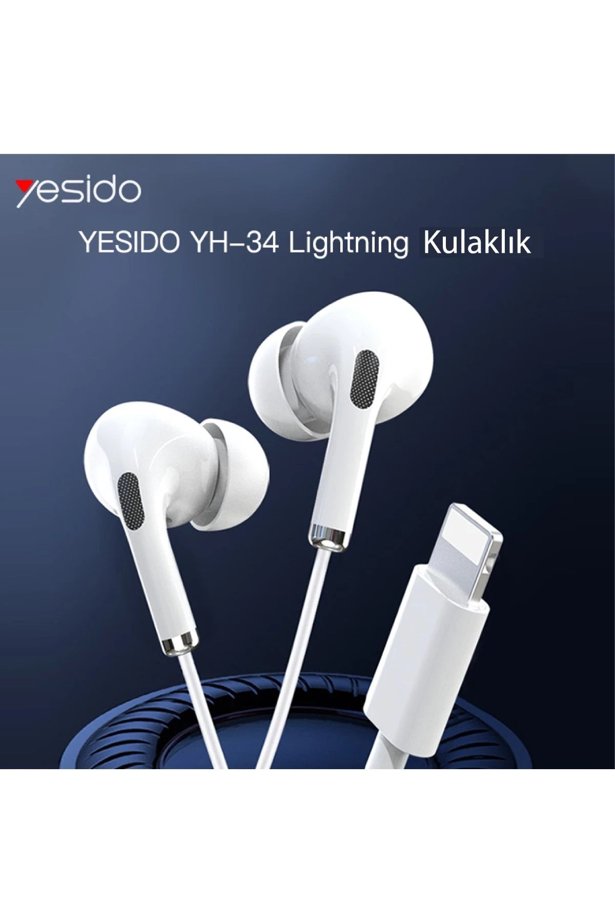 Yesido YH34 1.2M Yüksek Baslı Lightning Bluetooth Kablolu Kulaklık - Beyaz