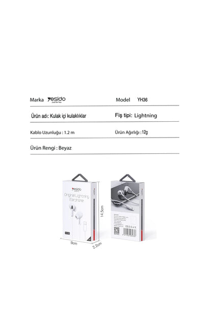 Yesido YH36 Aktif Gürültü Engelleyici Özellikli Lightning Kablolu Kulaklık - Beyaz