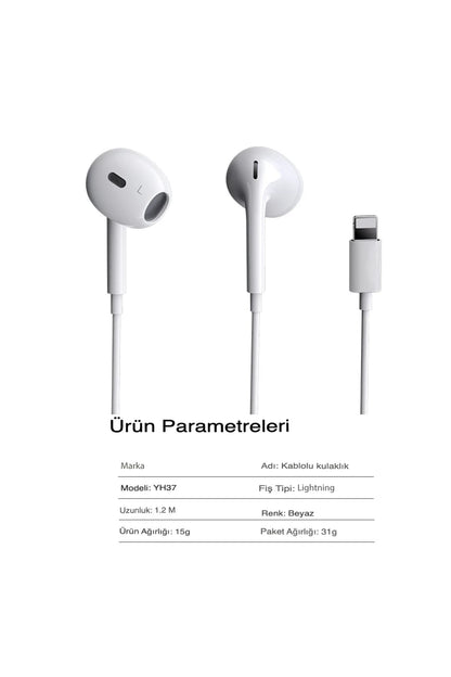 Yesido YH37 1.2M Lightning Bluetooth Kablolu Kulaklık - Beyaz