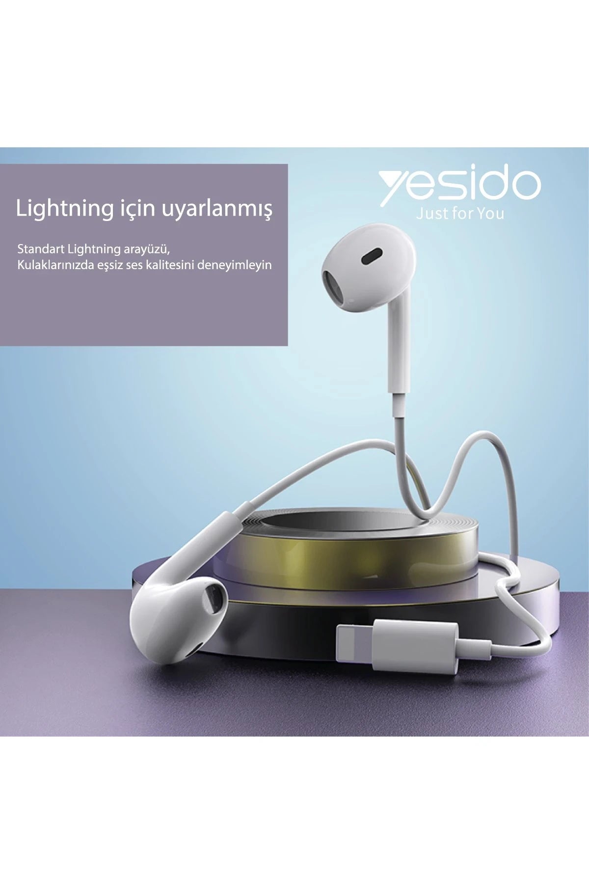 Yesido YH37 1.2M Lightning Bluetooth Kablolu Kulaklık - Beyaz