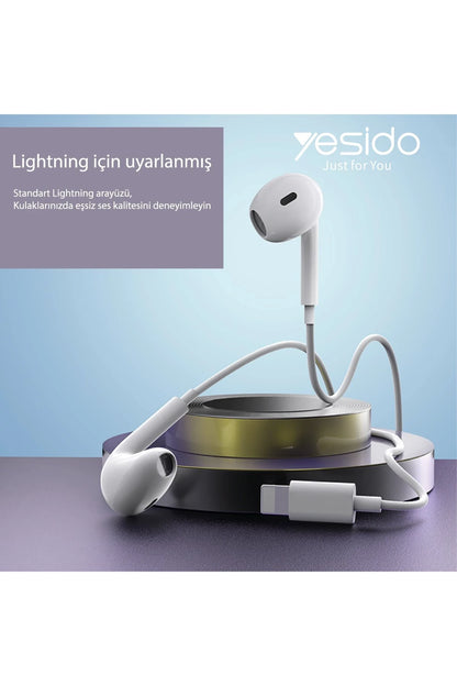 Yesido YH37 1.2M Lightning Bluetooth Kablolu Kulaklık - Beyaz