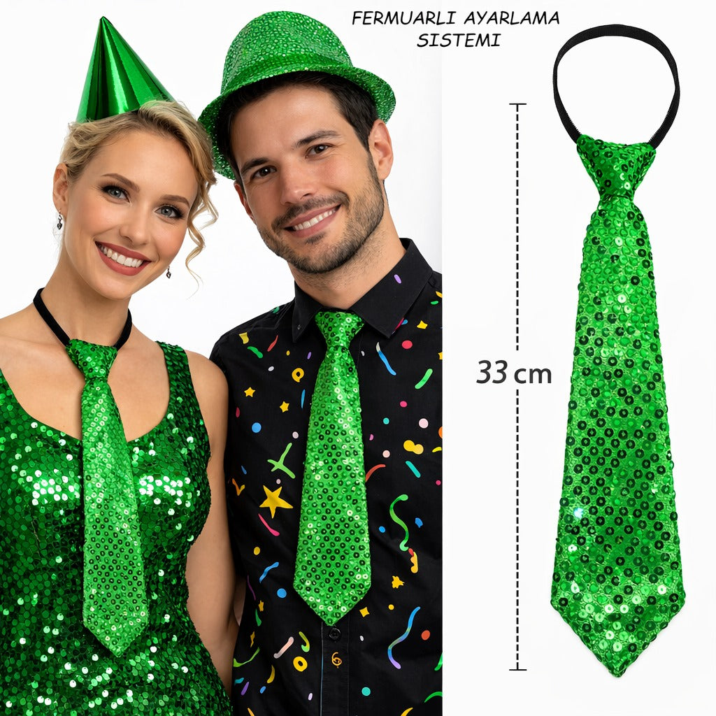 Yeşil Renk Pul Payetli Işıltılı Parti Kravatı 33 cm (5643)