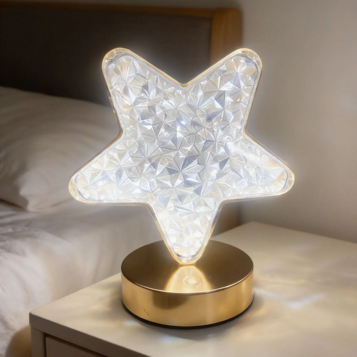 Yıldız Model Kristal LED Masa Lambası – Dokunmatik, 3 Renk Işık Modlu, Şarjlı Mini Dekoratif Gece Lambası (5643)