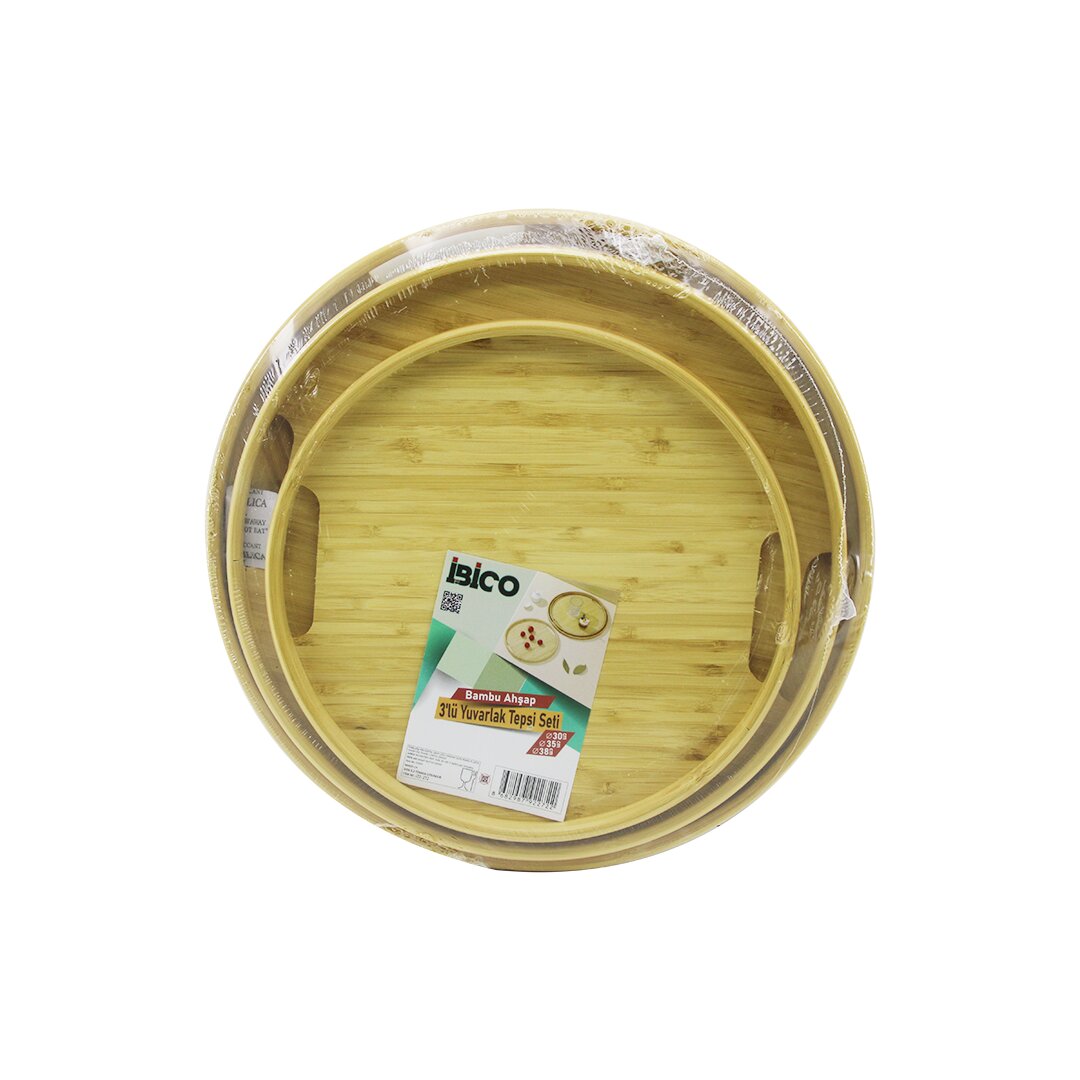 YUVARLAK - 3 BOY BAMBU AHŞAP TEPSİ SETİ 30-35-38CM (5643)