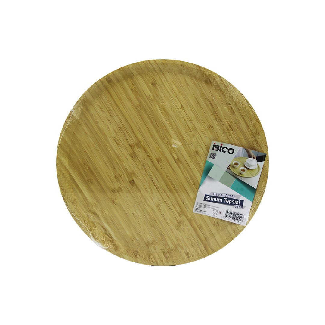 YUVARLAK=38CM AHŞAP BAMBU SERVİS SUNUM TEPSİ - TAHTASI (5643)